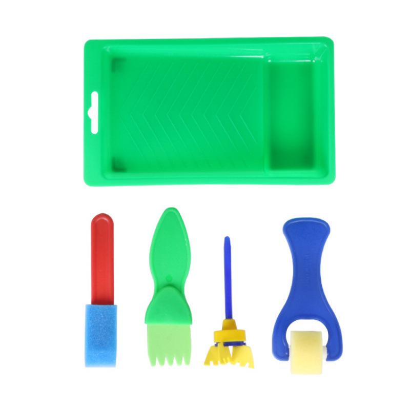 5-Piece Children s Creative Painting Set: Hand-Painted Doodle Tray & Sponge Brushes for Kindergarten Art