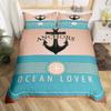 Anchor Compas Soft Duvet Cover Nautical Warm Comforter Cover Ful King Geometric Stripes Beding Set Coastal Adventure Theme Comfortable Quilt Cover