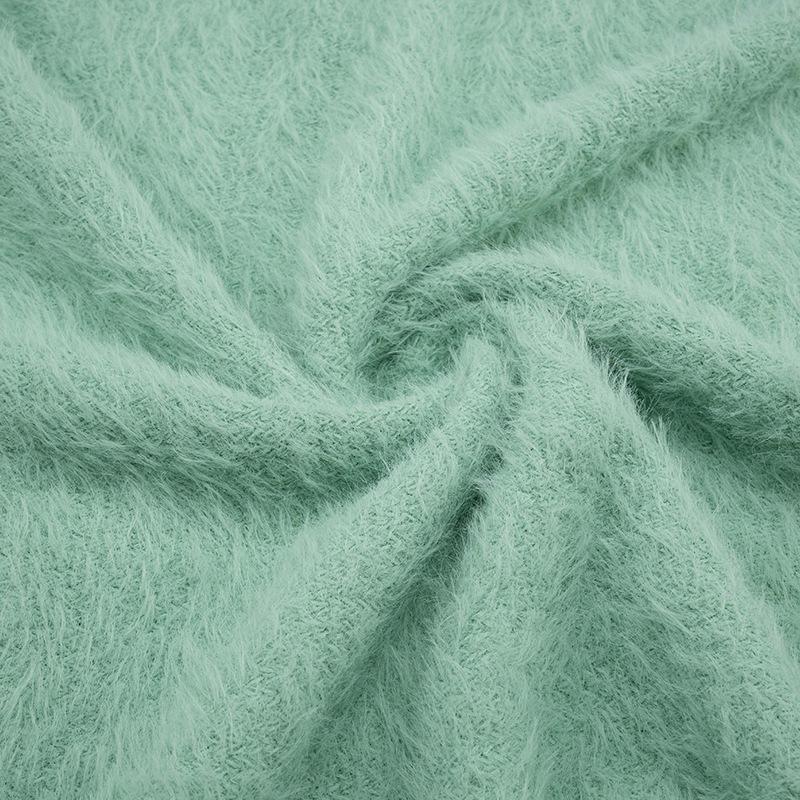 

Four-Way Stretch Chenille Faux Rabbit Fur Pajamas with Hat and Warm Knitted Polyester Cardigan.