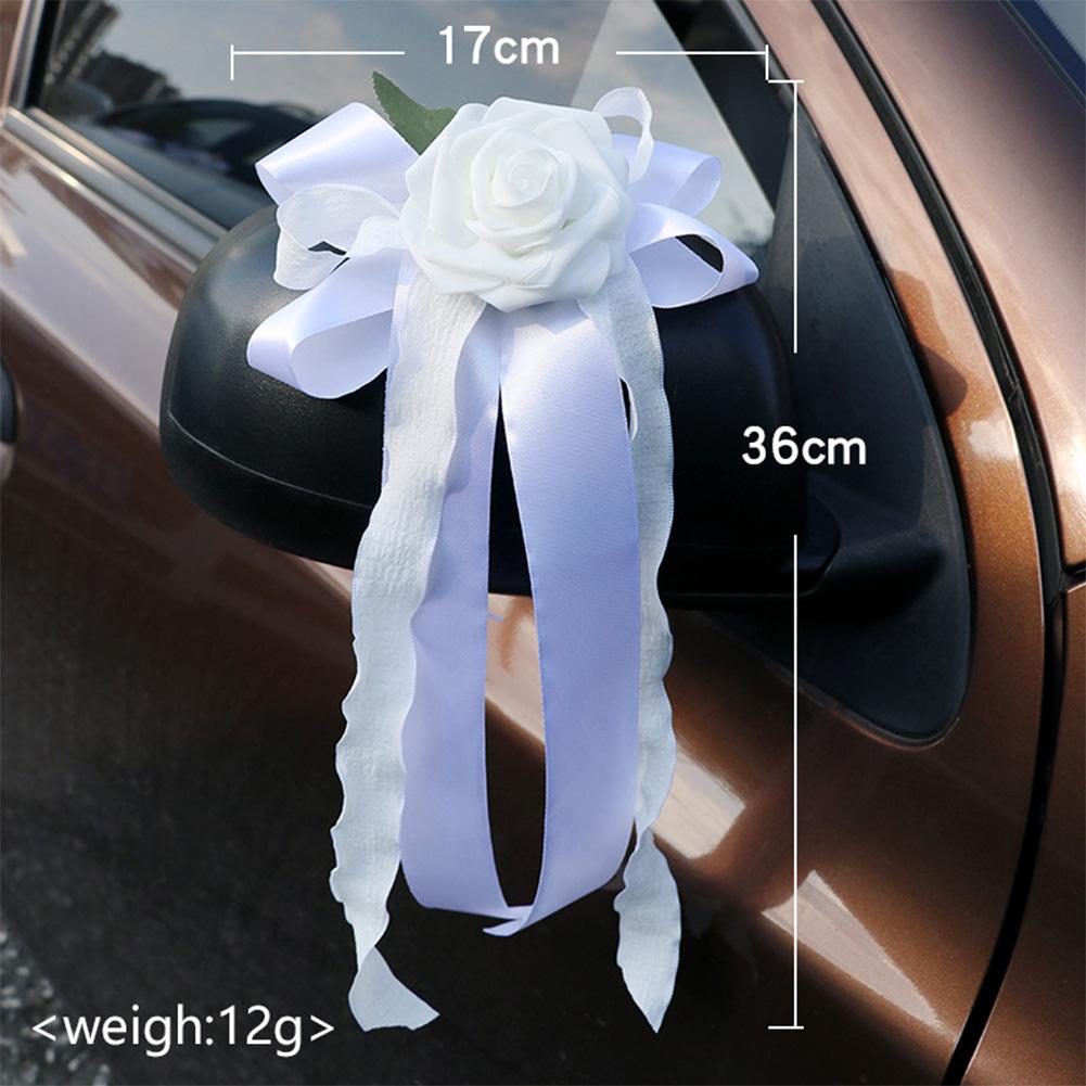 2/4/6/8pcs Wedding Car Rear View Mirror Bow Decoration Car Bow Silk Flower Simulation Flower Bow Decoration Wedding Decorations