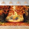 Rustic photographic backdrop: Maple forest, orange autumn leaves, pumpkin banner, for baby shower decorations4923