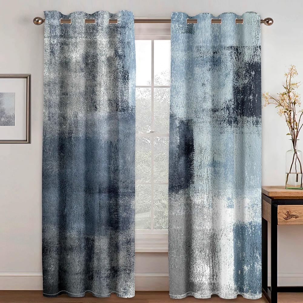 Blue Gray Graffiti Art Texture Abstract Design Art Free Shipping 2 Pieces Thin Shading Window Curtains for Living Room Bedroom