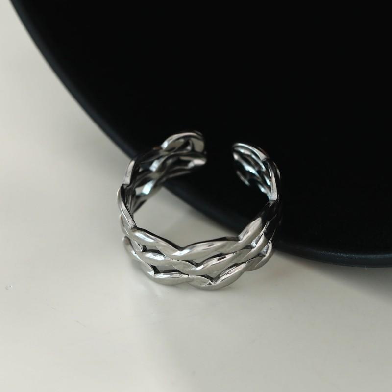 Adjustable Open Ring Men Women Minimalist Geometric Double Band Wave Design Plated Retro Chic Jewelry