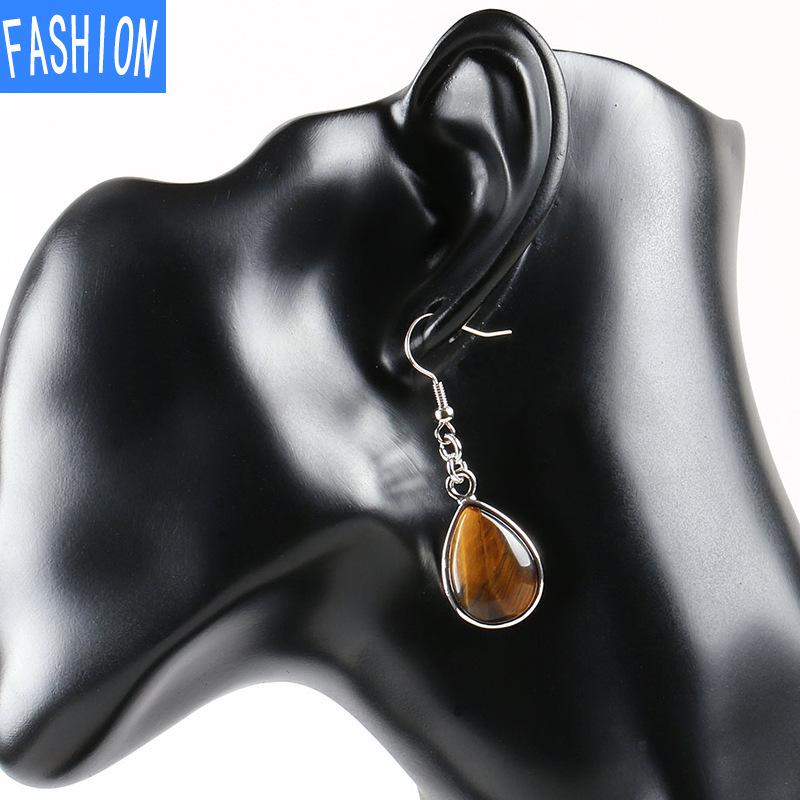 

Европейские и американские модные женские серьги с каплями воды, женские серьги с натуральными полудрагоценными кристаллами, простые серьги tigereye