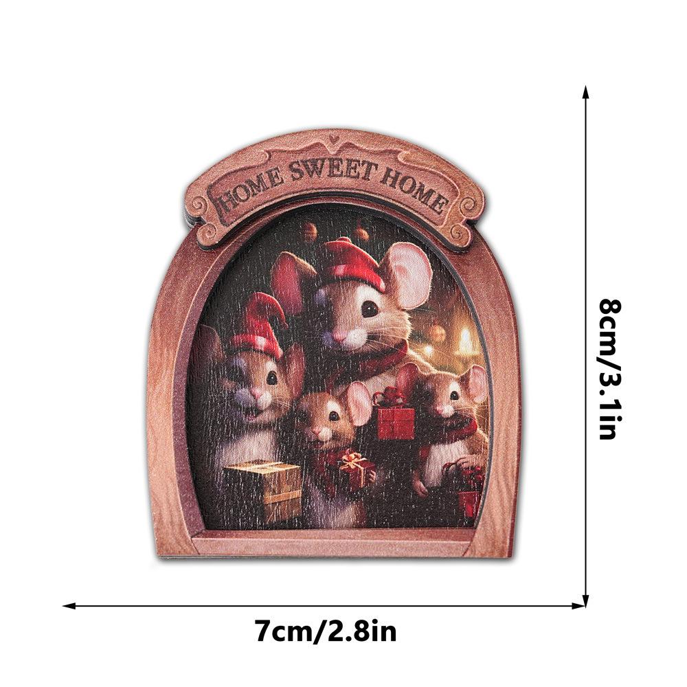 MZCT181-192 3D Wooden Christmas Mouse Hole Refrigerator Magnet & Memo Holder