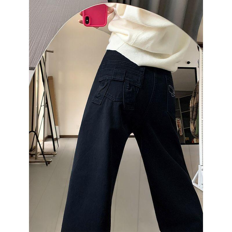 Black Narrow Wide-Leg Jeans for Women, 2026 Summer New Style, High-Waisted, Slimming, Straight-Leg, Floor-Length Pants for Plus-Size Girls