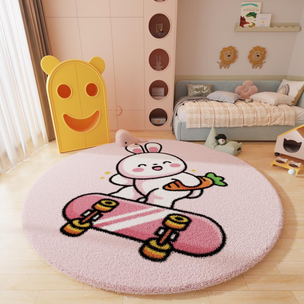 Runder Cartoon-Teppich im nordischen Stil für Wohnzimmer, Arbeitszimmer oder Schlafzimmer – Kinder-Couchtischmatte und Nachttischvorleger
