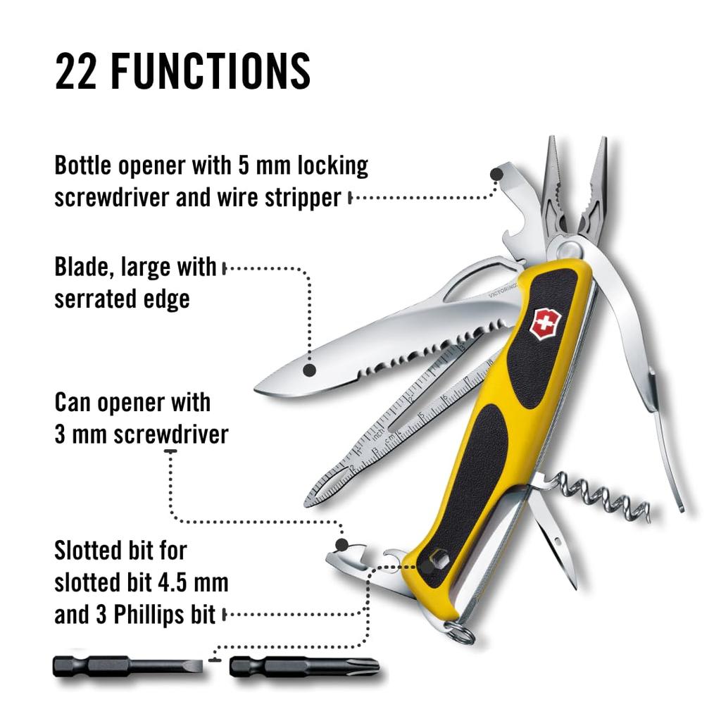 VICTORINOX Ranger Grip Boatman MW Shackle Marlin Spike Compact and Perfect for Emergency Knife Yellow/Black Multi-Function Knife, Outdoor, Bit, Key,