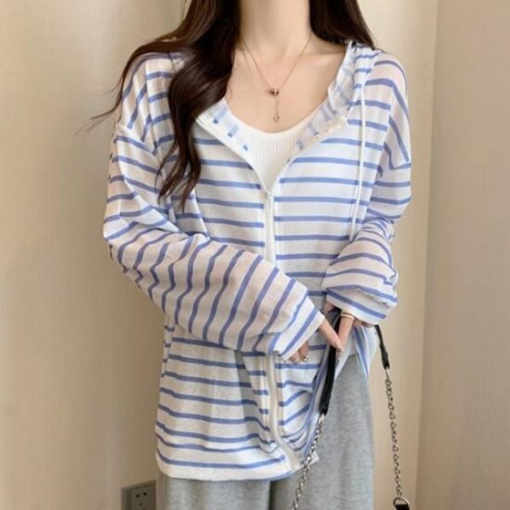 Navava Cool Summer Stripe Thin Long Sleeve Hoodie Jacket Nc382