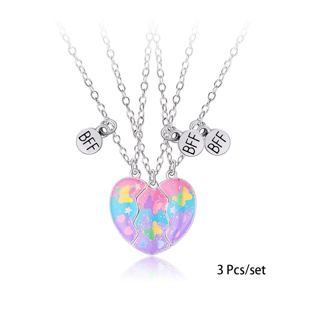 3 Pcs/set Best Friends Pendant Necklace For Woman Magnetic Adjustable Rainbow Daisy Lover Broken Heart Chain BFF Jewelry Gifts
