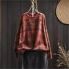 Woman Autumn Niche Vintage O-Neck Casual Loose Retro Sweater Chinese Style Long Sleeves Print Sweater