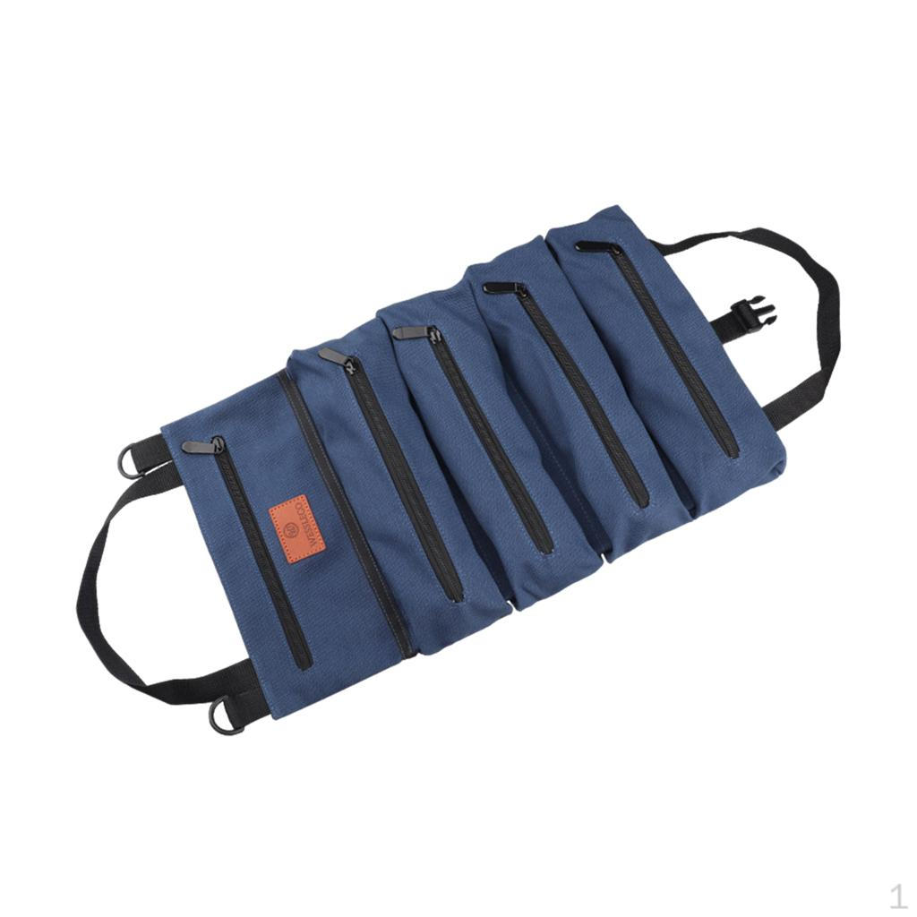 

Ratchet MultiPurpose Bucket Roll Pockets Oxford Cloth Carpenter Holder Tool Organizer Pouch Bag Blue