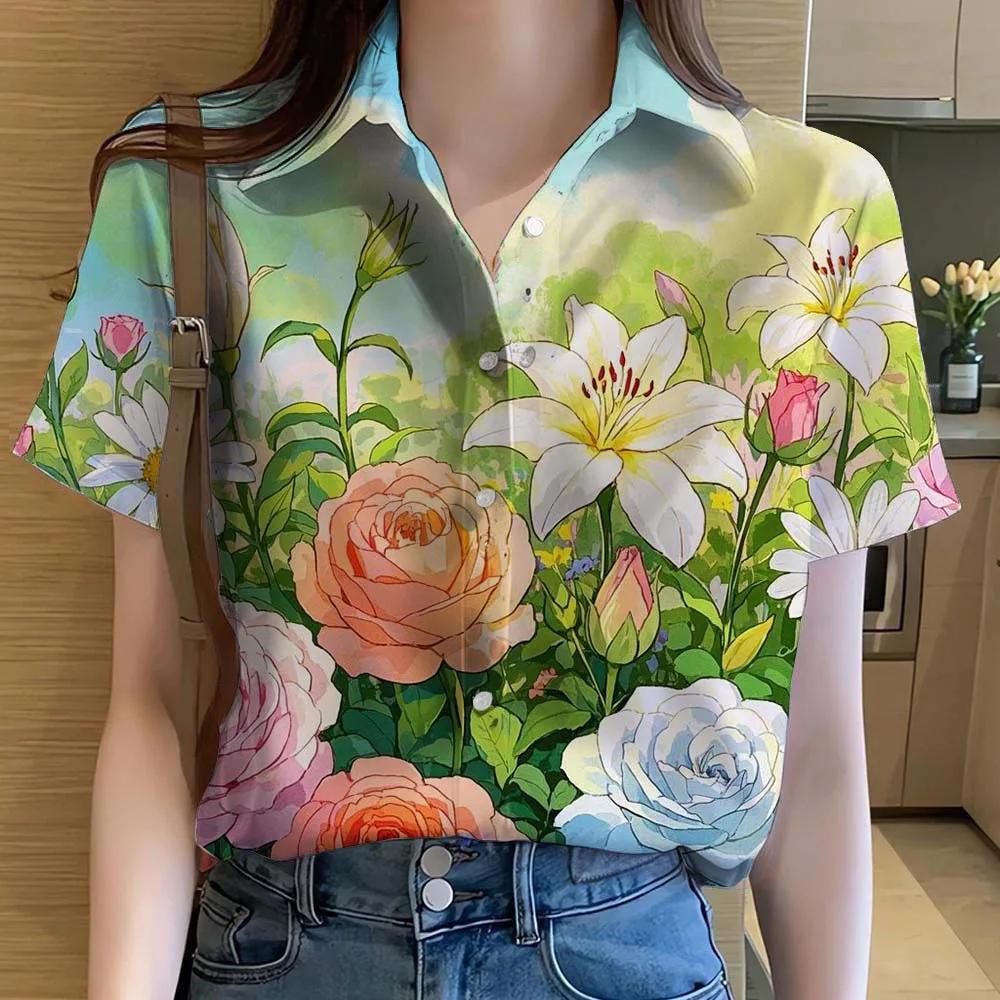3D Printed Casual Beach Shirt Summer New unflower Blouse Y2k Women s Clothes S