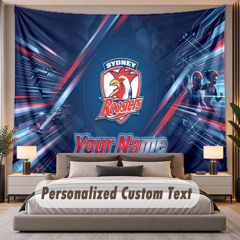 Custom Name Text Tapestry Sydney Roosters Personalized Polyester Wall Tapestry For Bedroom And Room