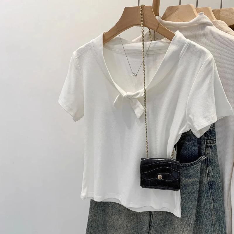 Женский серый кроп-топ с V-образным вырезом, завязками спереди, коротким рукавом, повседневная футболка S