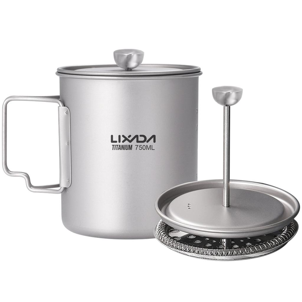Lixada 750ml Titanium Coffee Cup Mug French Press Pot Coffee Maker with Lid Outdoor Camping Cooking Pot titanium coffee pot