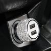 Dual USB Car Charger Bling Bling Handmade Rhinestones Crystal Car Decorations for Fast Charging Car Decors for iPhone/Samsung
