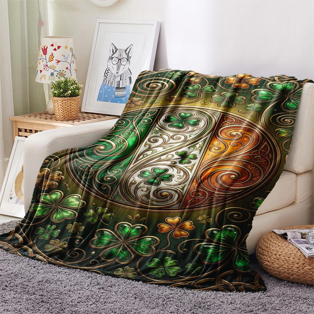 1Pc St.Patrick's Day Print Flannel Blanket, High quality Comfortable for All Seasons, Home Decor, Warmth and Comfort, Perfect for Christmas Gifts W69
