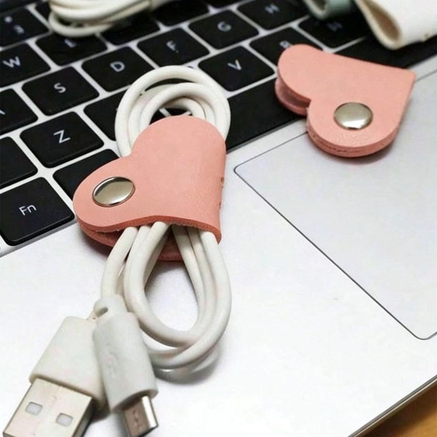 1 PC Heart Shape Cable Organizer, PU Leather Cord Management, Universal Cable Holder for Office, Perfect Gift for Men Women