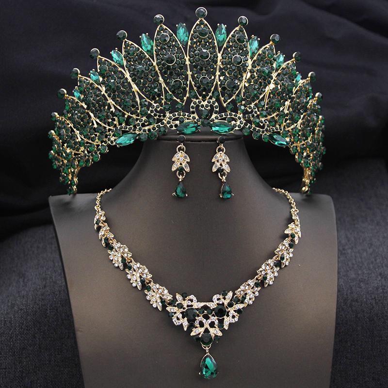 Royal Queen Champagne Tiaras and Crowns Bridal Jewelry Sets for Women Wedding Crown and necklace earrings Tiara Set Accessories