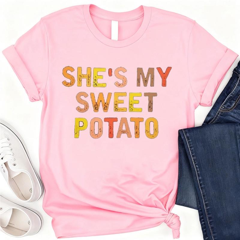 Shes My Sweet Potato I Yam Cotton TShirt Couples Holiday Matching Shirts for Husband and Wife Casual Short Sleeve Casual Tops
