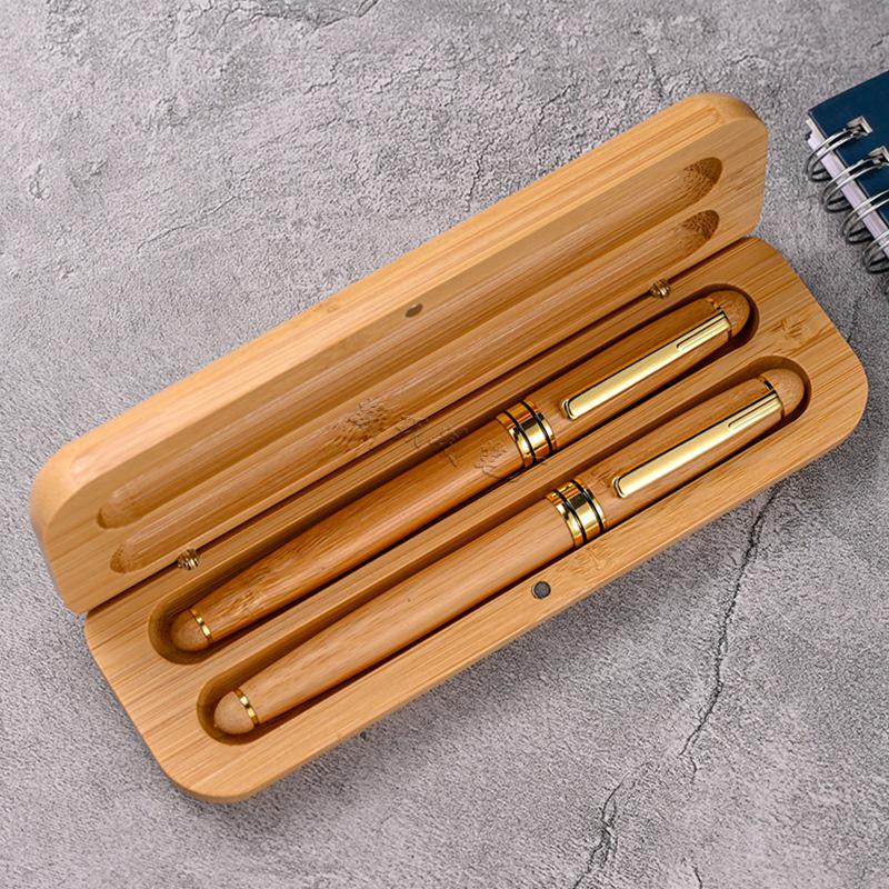 Bamboo Pen Set: Ballpoint  Fountain with Gel Pen Box Single Ballpoint Pen