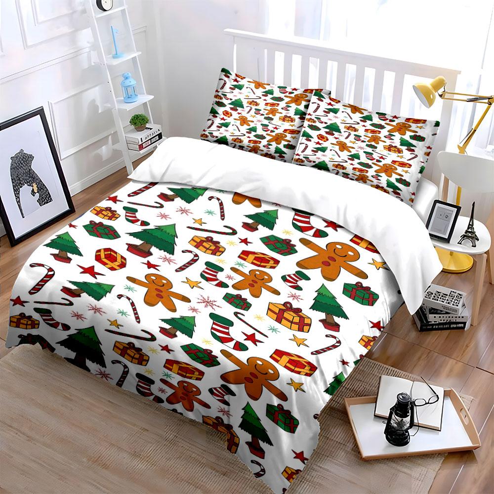 Christmas Gingerbread Pattern Bedding Duvet Cover Set Duvet Cover Pillowcases (1*Duvet Cover 2*Pillowcases, without duvet insert)