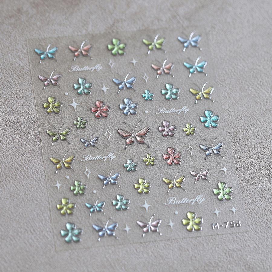 5D illusion polarized butterfly nail sticker pink purple blue fashionable self-adhesive butterfly nail art decoration sticker