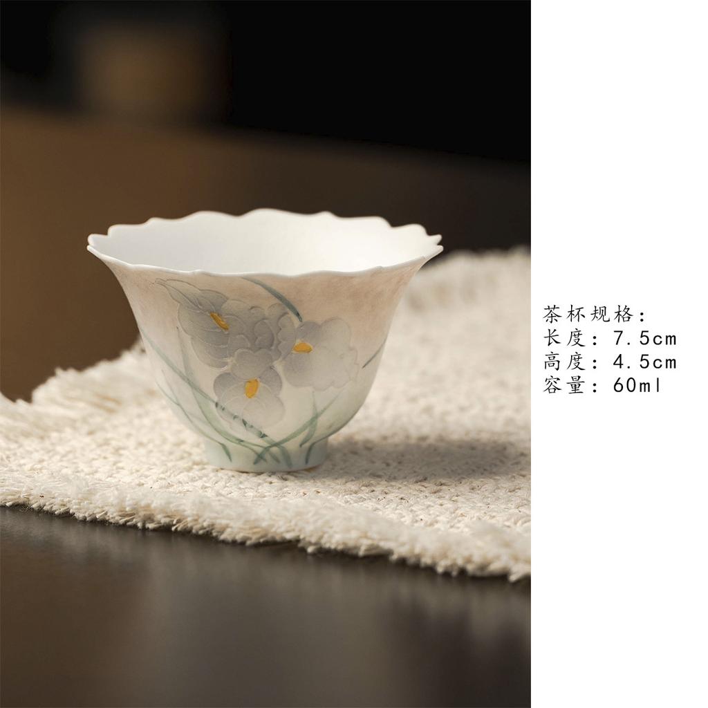 Hand-Painted Iris Tea Cup Handmade Ceramic Cups Teacups Puera Chinese Beautiful Drinking Pottery Porcelain Kung Fu Teacup Maker