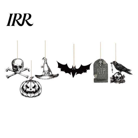 Halloween Holiday Decoration 6Pcs Wooden Hanging Decoration, Ghost Pumpkin Eyeball Party Supplies Ornament with Rope, Spooky