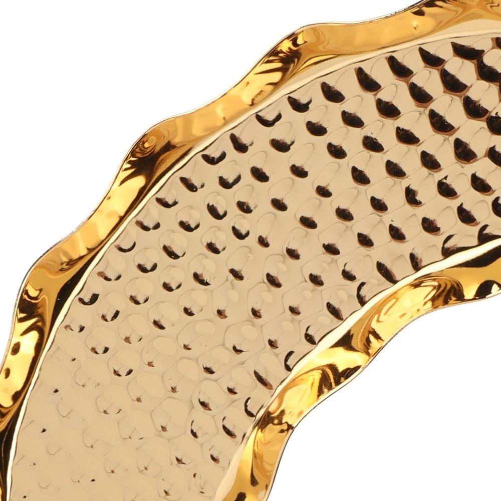 Hammered Texture Fruit Serving Tray Zinc Alloy Metal Dessert Plate For Eid Mubarak Festival