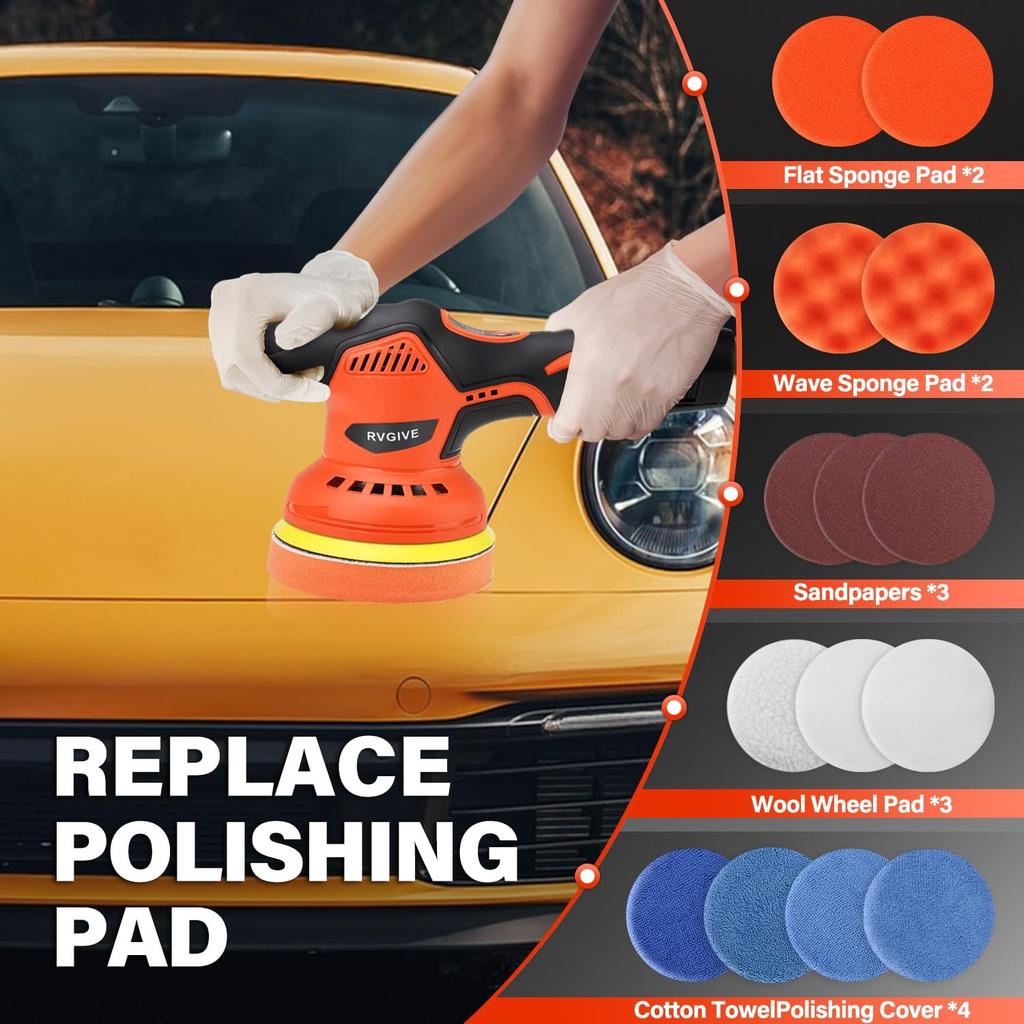 Cordless Car Buffer Polisher, 12V Brushless, 8-Speed Variable, 2800-5500RPM, for Car & Boat Polishing, Detailing, Waxing, Scratc