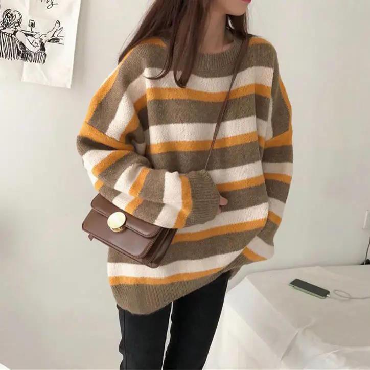 WTEMPO Women Large Size O-Neck Sweaters Loose Autumn Winter Versatile Long Sleeve Short Knitted Pullover Casual Bottoming Sweaters