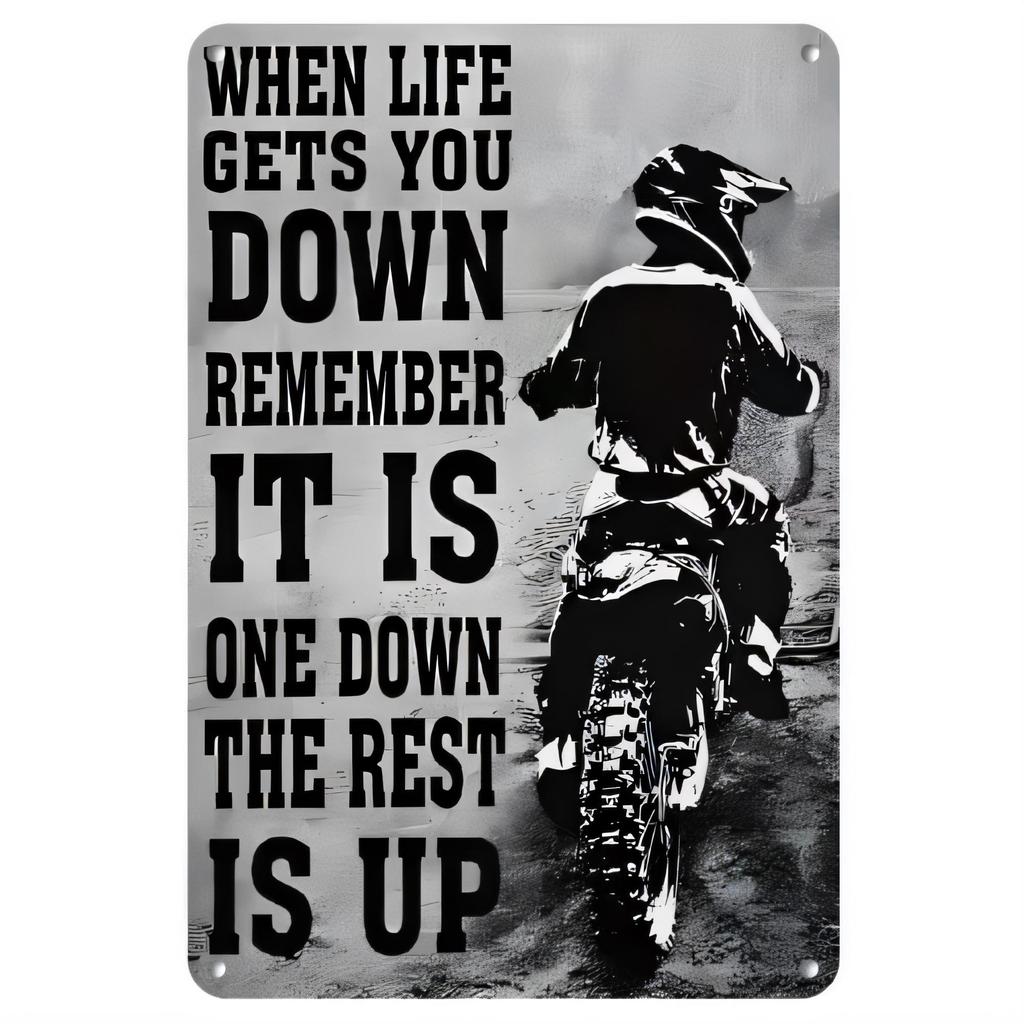 Letrero de Hojalata Cuando la Vida Te Deprima Recuerda Es Uno Abajo El Resto Está Arriba Póster Vintage de Cowboy Decoración de Pared Placa de Metal para Garaje