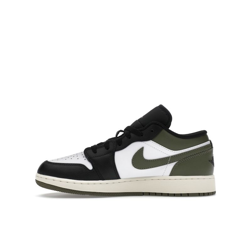Air Jordan 1 Low GS Black Toe Medium Olive Kids Sneakers Green White 553560-092