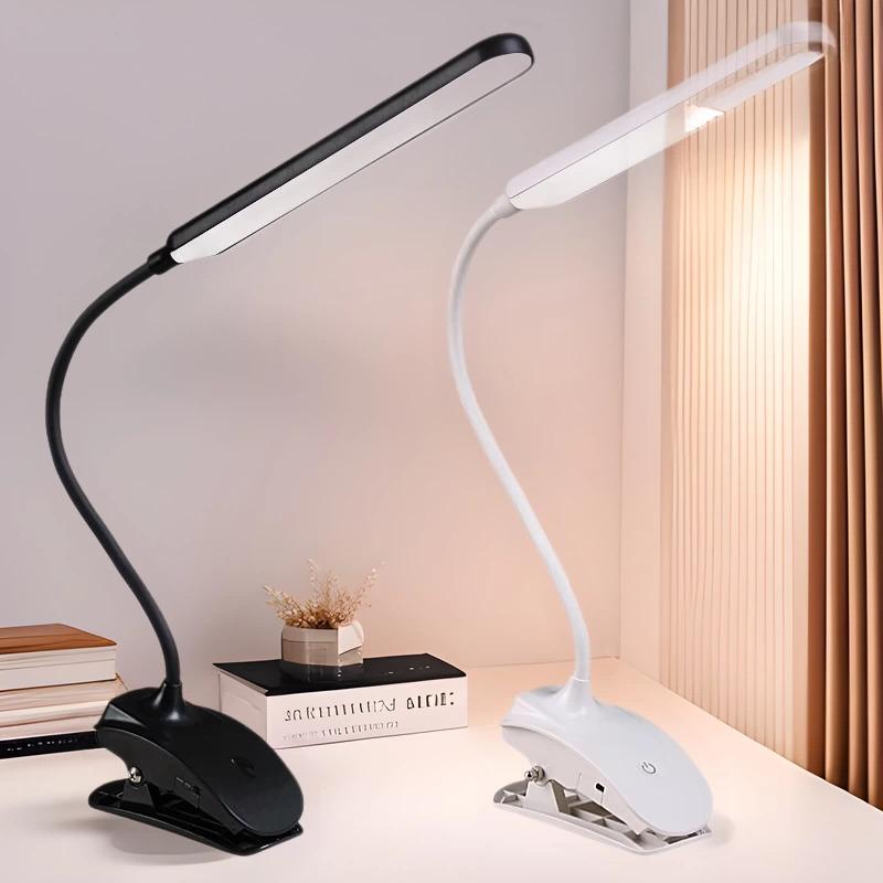 Lámpara de escritorio LED recargable con clip, luz de lectura para estudio y protección ocular