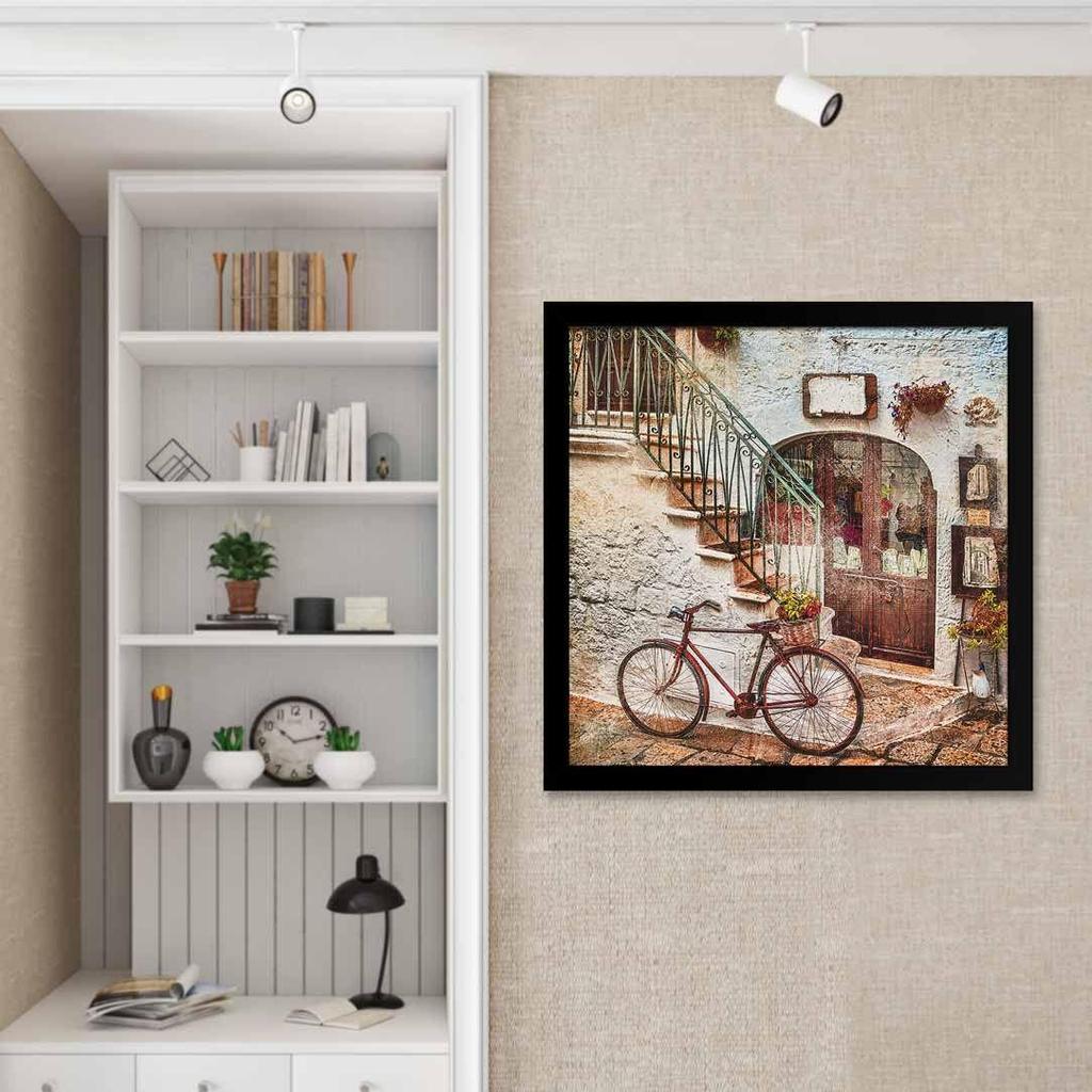 Vintage Cycle Painting Big Canvas Painting For Bedroom, Living Room, Drawing Room With Frame, Multicolour, Square, 2x2 Feet, 24.0 X 24.0 inch,Set Of 1