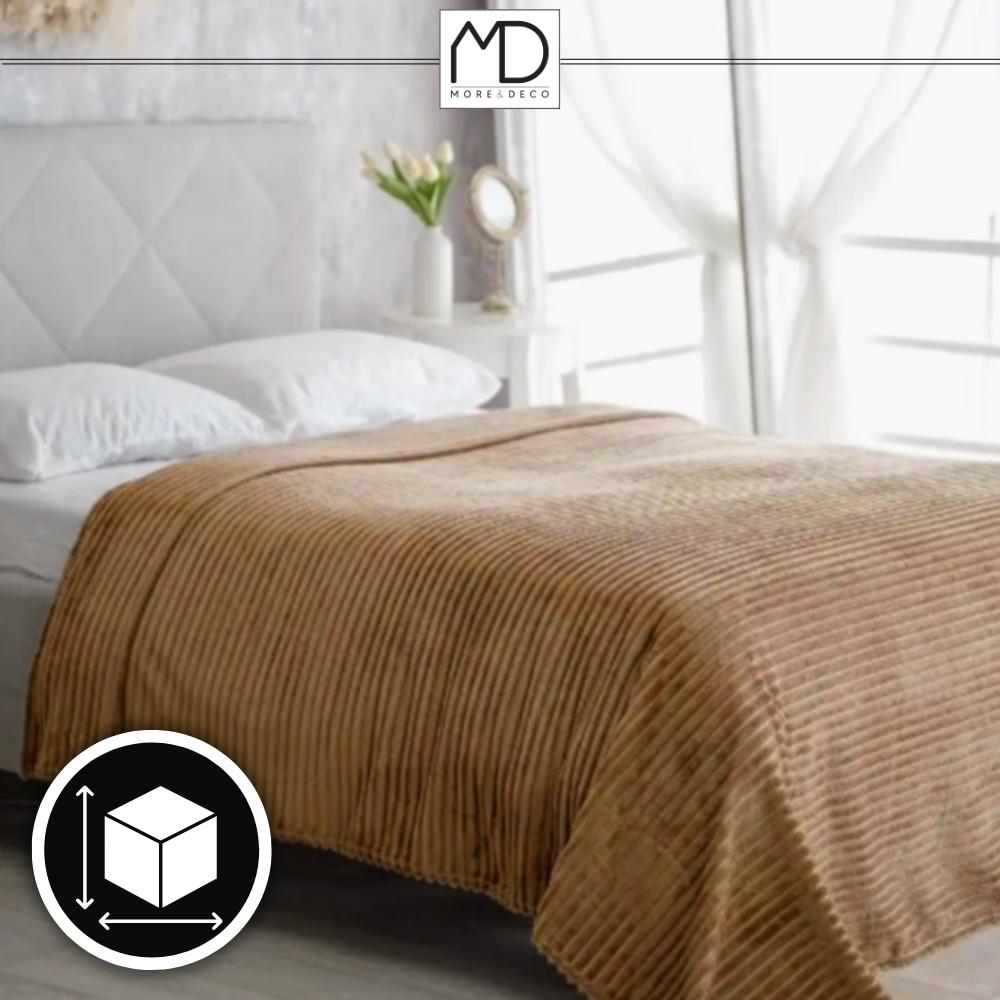 Brown Embossed Striped Blanket 200x220 Cm Plaid Bed Armchair Warm Gift
