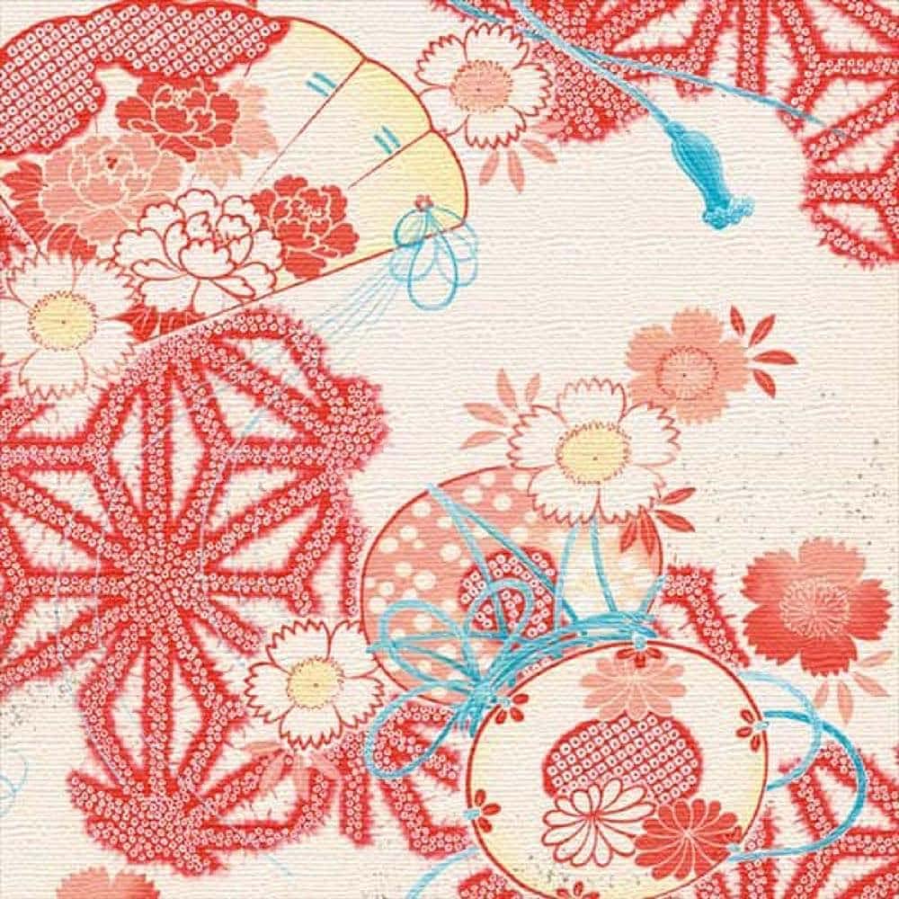 Japanese Kimono Art 57cm x Large Made in Stylish Interior Living Room Fashion Fabric Panel, 57cm, Size, Japan, Poster, Decor, Decor, Flowers, Red,