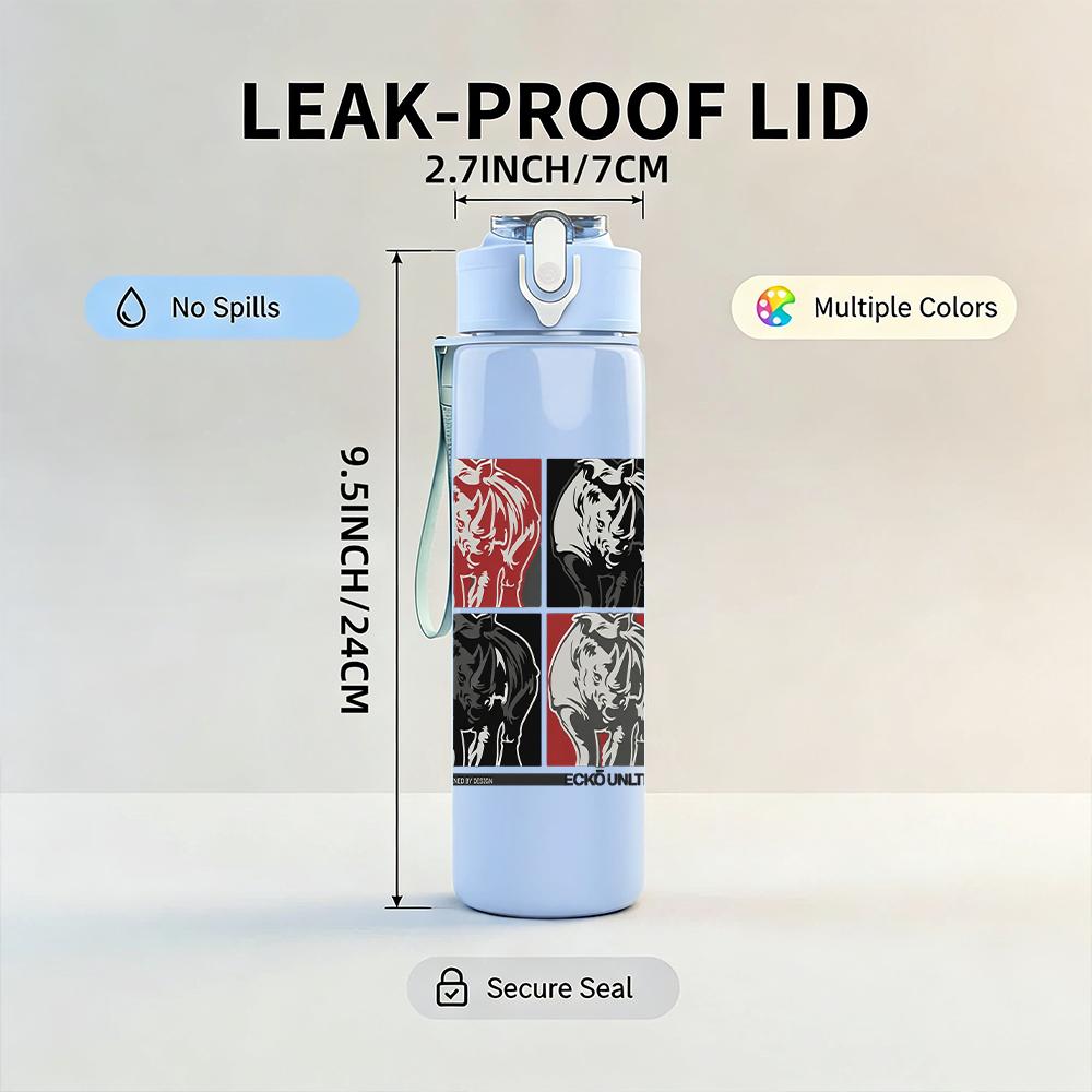 1PC Multi Color Square Abstract Retro Print 750ml Portable Sports Water Bottle Leakproof Gym Outdoor Travel Drink Cup