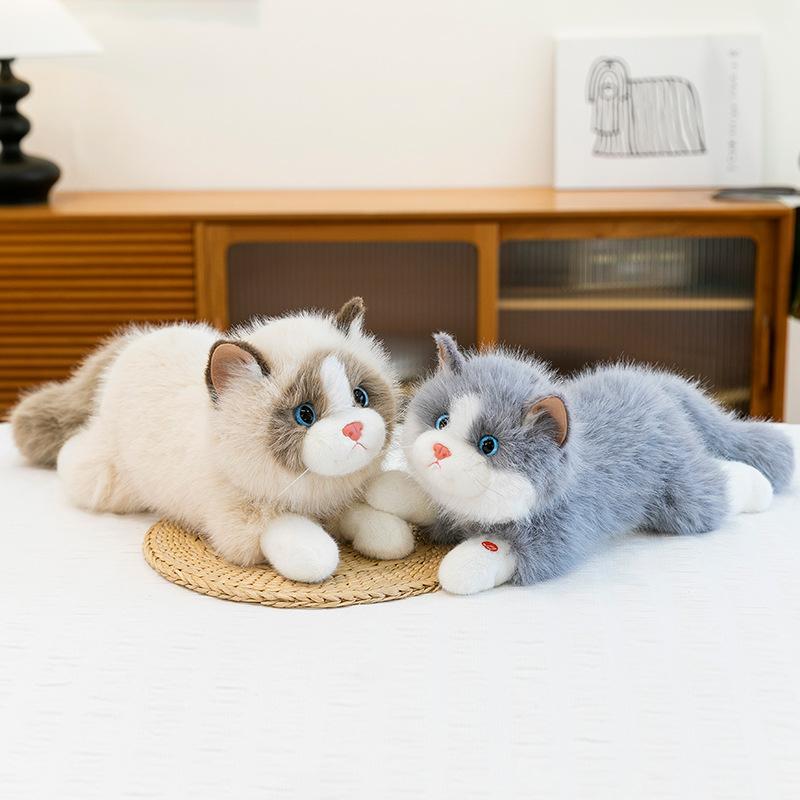 Simulation Ragdoll Cat Doll Will Make a Sound Cat Doll Pet Kitten Plush Toy Accompany Soothing Children Throw Pillow