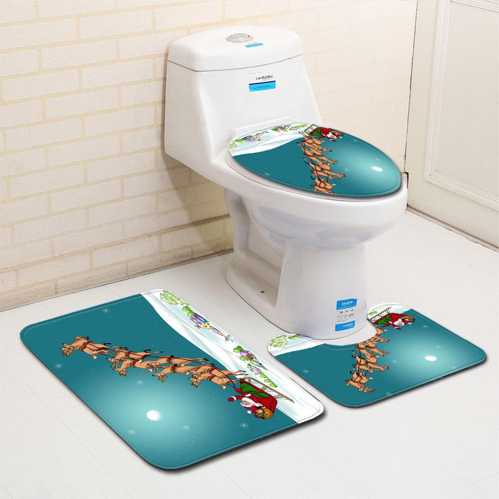 Christmas Bathroom Floor Mat Toilet Three-Piece Set