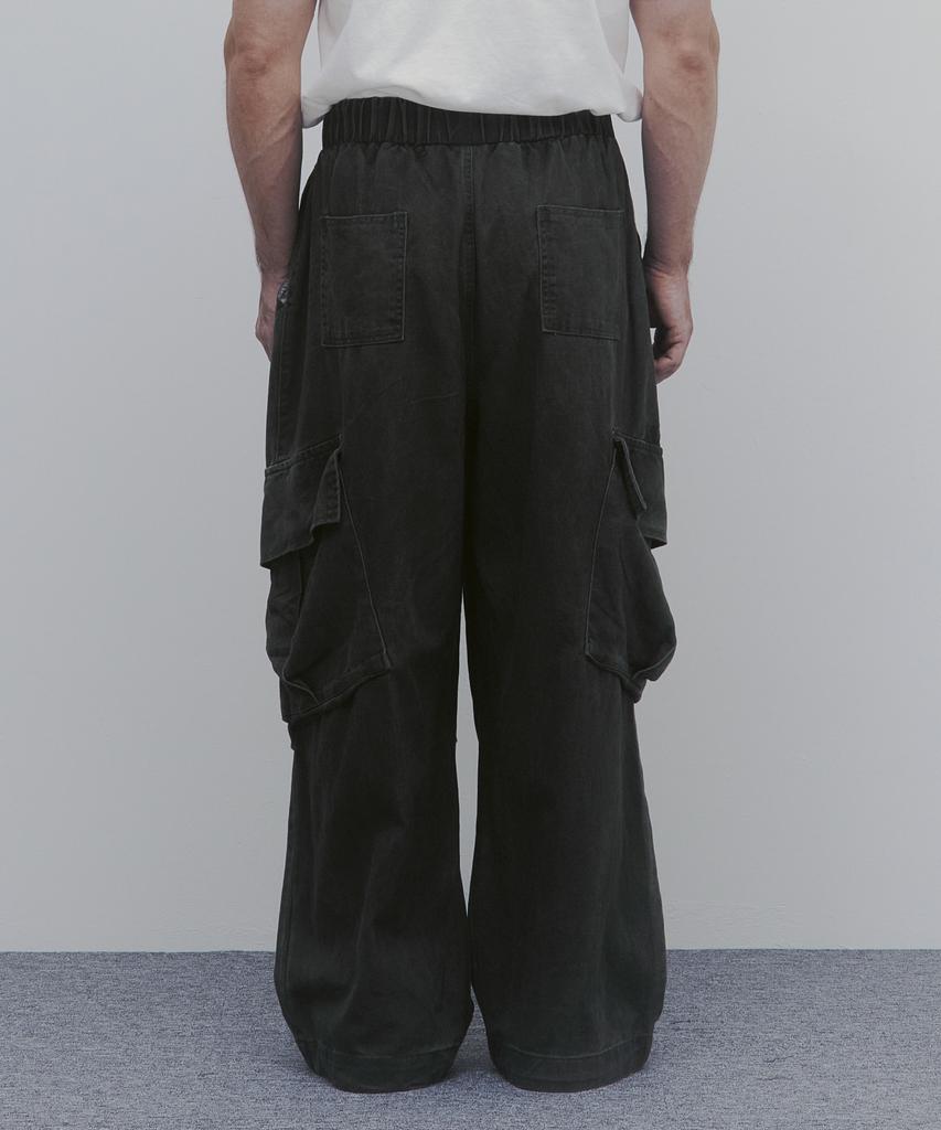 ANDAGAIN Washed Cotton Wide Cargo Pants (Khaki