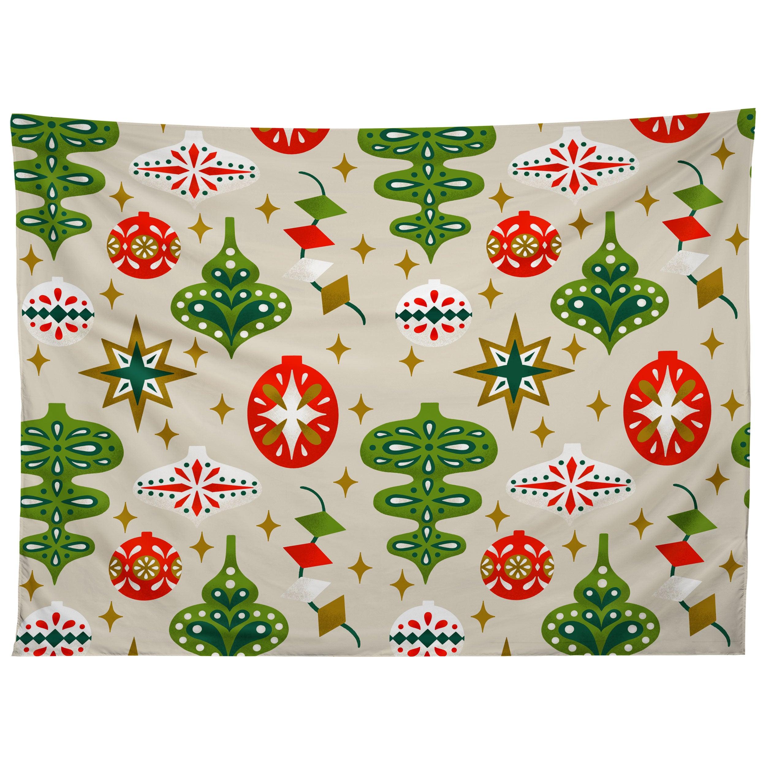VINTAGE CHRISTMAS ORNAMENTS tapestry 75x100