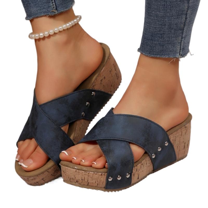 Fashion 2025 Summer New Open-Toe Platform Wedge Sandals Roman Strappy Rhinestone Slip-Resistant Plus Size Comfort Beach Shoes for Women