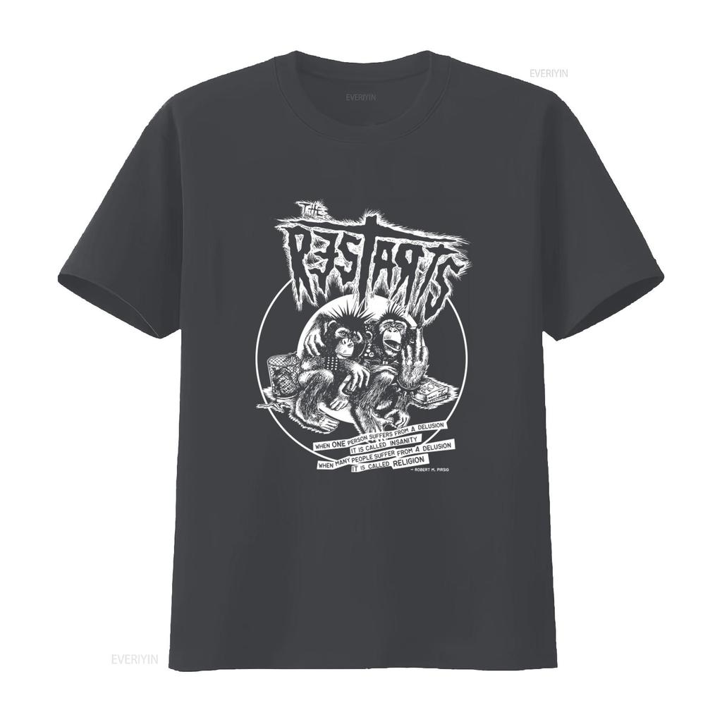 THE RESTARTS T Shirt Band Hardcore Anarcho Punk Rock Print with Monkey Design and Thought Provoking Quote Vintage Washed