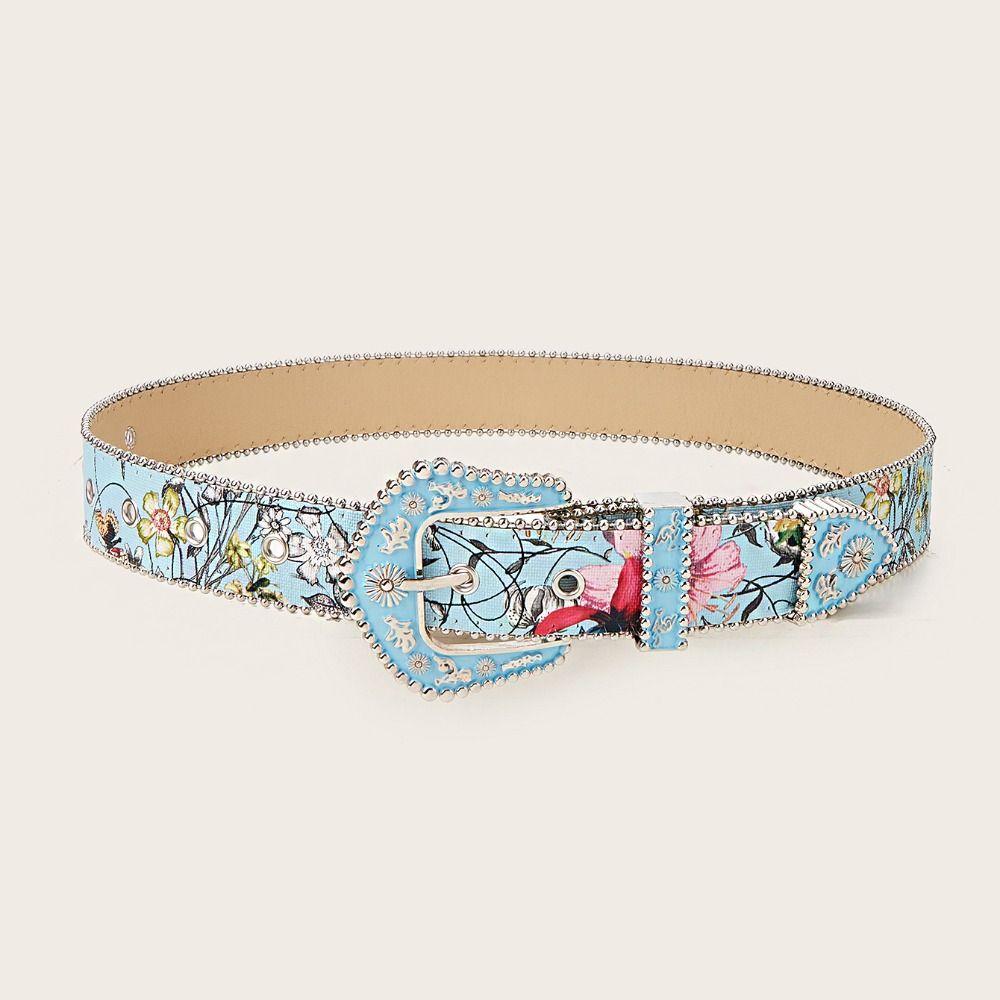 Retro Flower Floral Belt Korean Style Y2K Girl PU Leather Waistband Jeans Trouser Decor All-match Retro Waistband Party