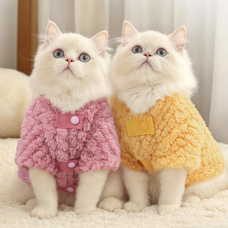 Plush Velvet Thickened Cotton Jacket for Cats - Autumn/Winter Style, Silver Gradient, Warm Pet Clothing for German & English Shorthair Kittens