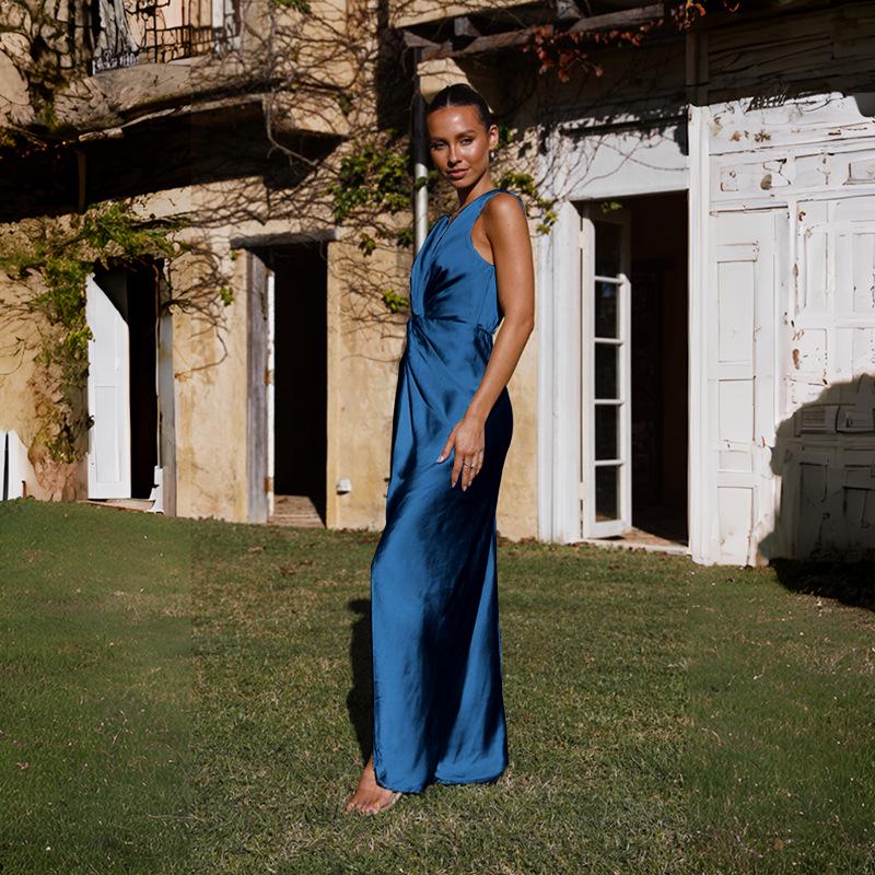 2024 Spring/Summer Sexy Deep V Sleeveless Backless Evening Dress for Women