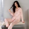 Women's Ice Silk Pajama Set: Spring & Autumn Long Sleeve, Light Luxury Style, Suitable for Indoor & Outdoor Wear.